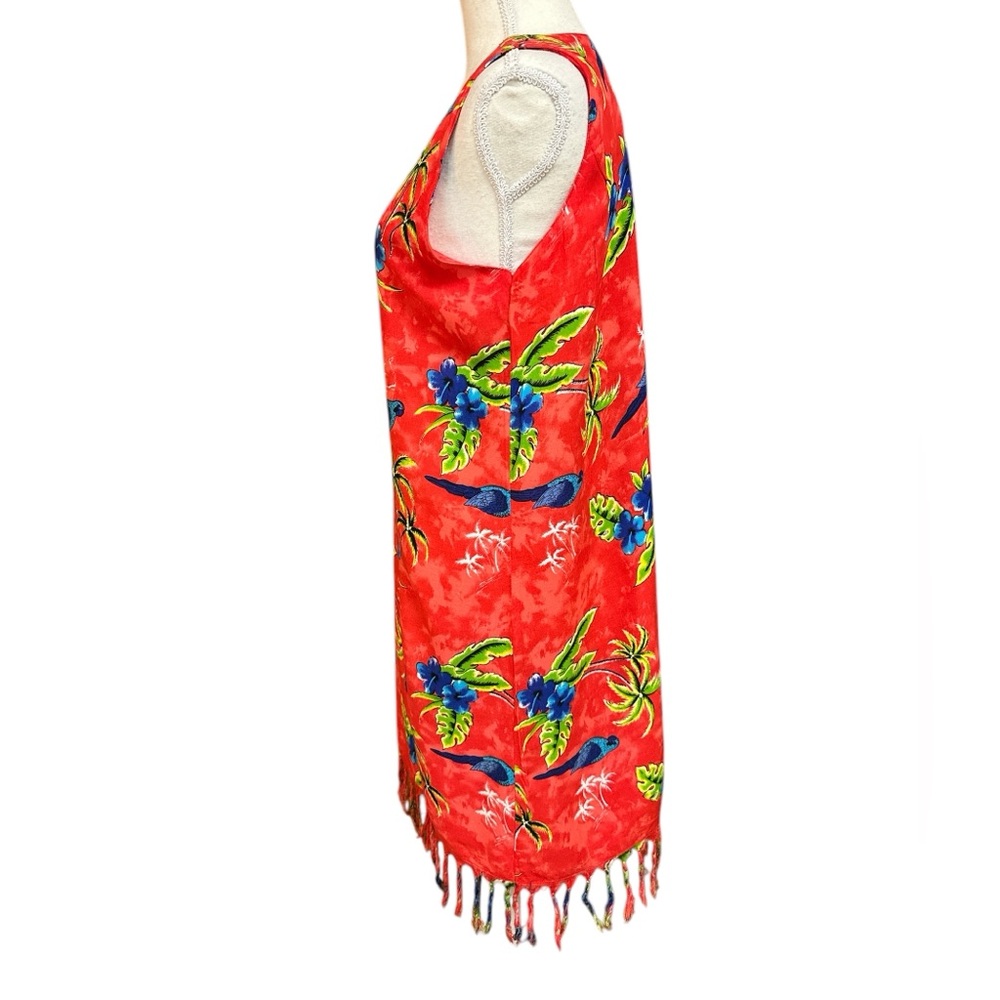 In Gear Red Blue Hawaiian Cover Up Beach Tropical Parrot Shift Dress Medium - Picture 2 of 7